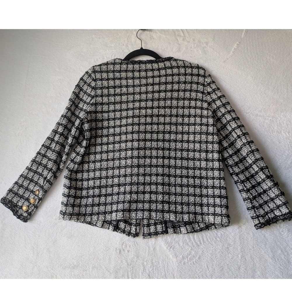 Adrianna Papell Black White Plaid Boucle Jacket Hook‎ Closure Long Sleeve Size S - Picture 12 of 12